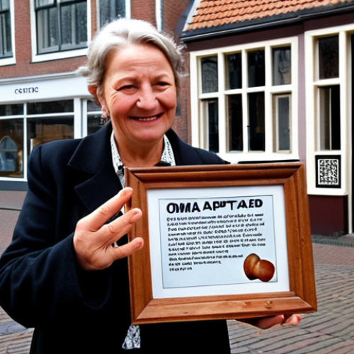 Home 22 **
A poignant scene outside a schoolyard: a middle-aged baker with a slightly tearful but proud expression waves goodbye. In their hand, they clutch a framed photo of "Oma's Appeltaart". In the background is a charming Haarlem bakery with a "Sold!" sign discreetly placed. Focus on conveying the bittersweet feeling of letting go.
**