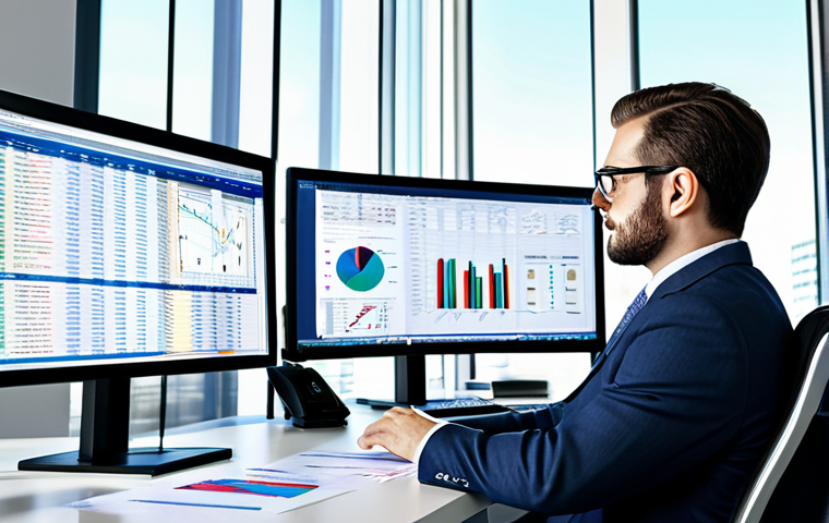 Analyzing Financial Performance**
"A financial analyst with glasses, carefully examining financial statements at a brightly lit modern office. Spreadsheets and charts are displayed on multiple monitors. Fully clothed in professional attire, safe for work, appropriate content, perfect anatomy, natural proportions, detailed and sharp focus, family-friendly."
**