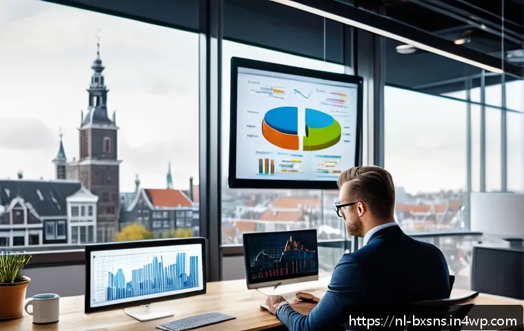 비즈니스 출구 전략 최적화 방법 - A professional Dutch entrepreneur in a modern office environment, analyzing financial charts and mar...